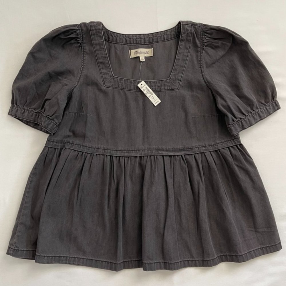 NWT Madewell Babydoll Washed Black Denim Top Sz XS